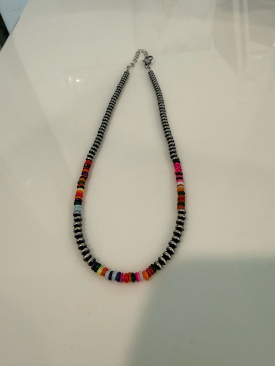 Turnback Pony Jewelry - Navajo-Style Sterling Silver Pearls with Multicolor Beads